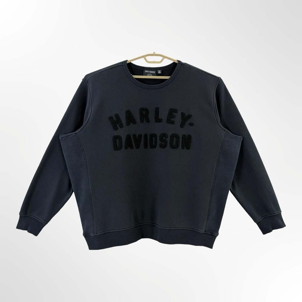 Harley-Davidson Sweatshirt Mens 3XL Black Chenille Logo Crewneck Fleece